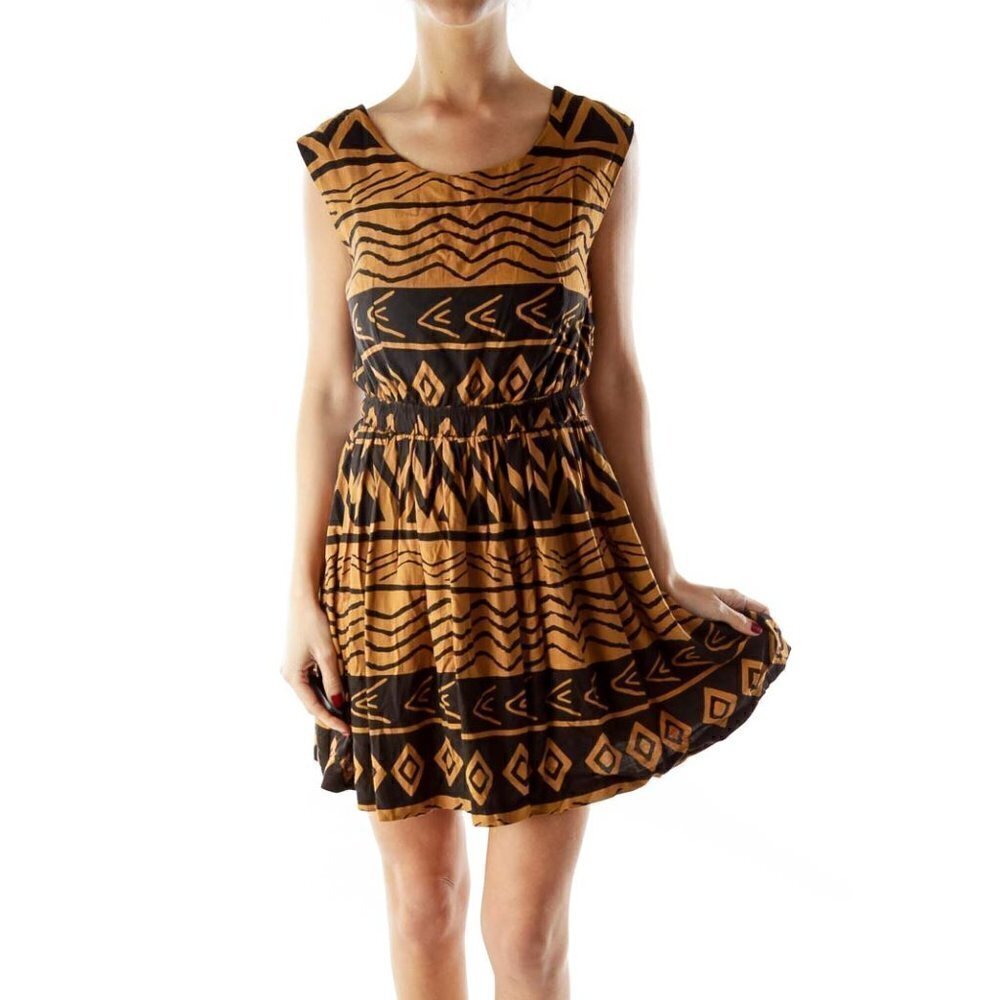 MINKPINK Brown Black Tribal Print Dress - Picture 2 of 3